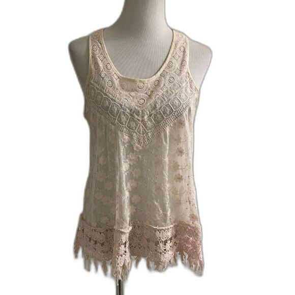 Haute Monde Vintage Lace Embroidery Tank Top Boho Shirt Blouse Size L - Picture 1 of 10
